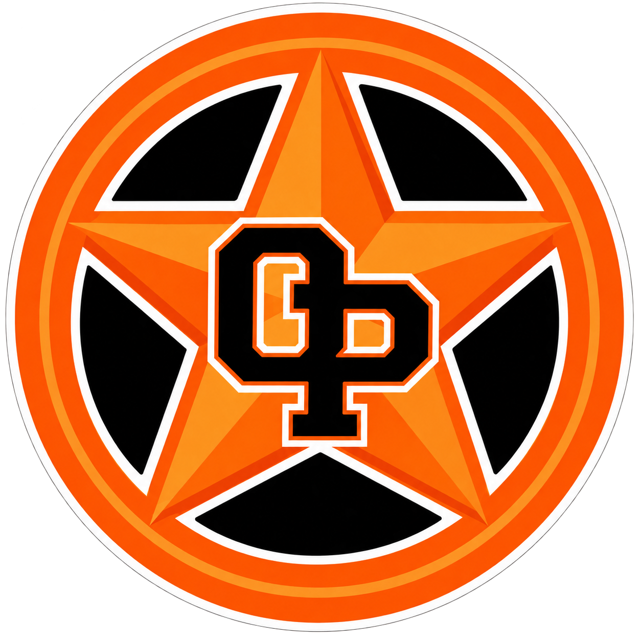 OrangePower sheriff’s star badge with an interlocking OP monogram